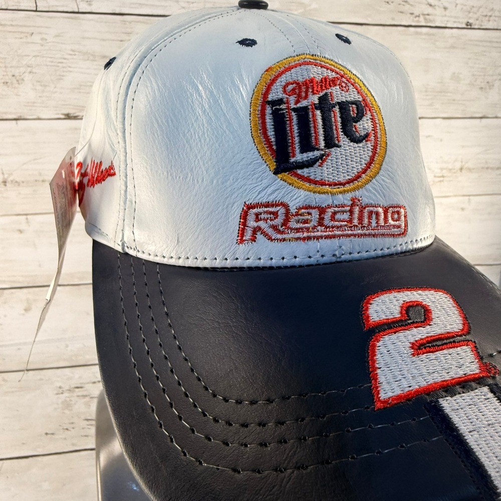 NWT Chase Authentics NASCAR Miller Lite Racing Rusty Wallace #2 Leather Hat WHT